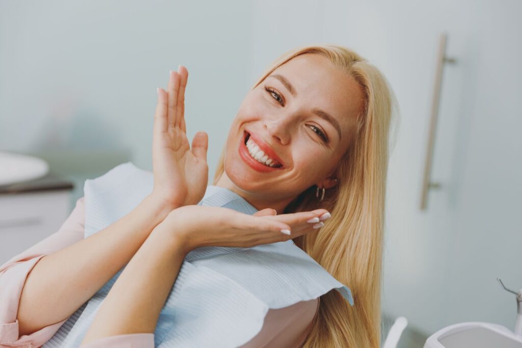 A woman in a dentist’s chair